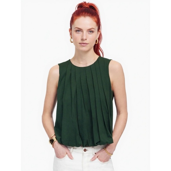 MADEWELL Sleeveless Crewneck Bubble Tank Top Sz XXS (Fits XS) Green Pleated New - Picture 1 of 13